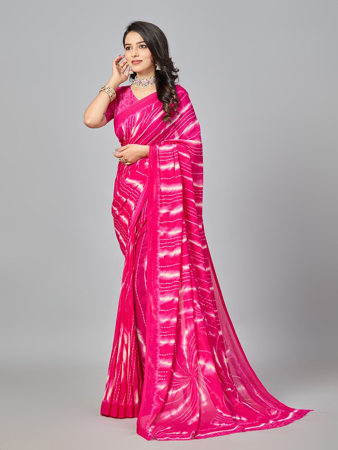 

NIRMAL CREATION Tie and Dye Saree, Rose