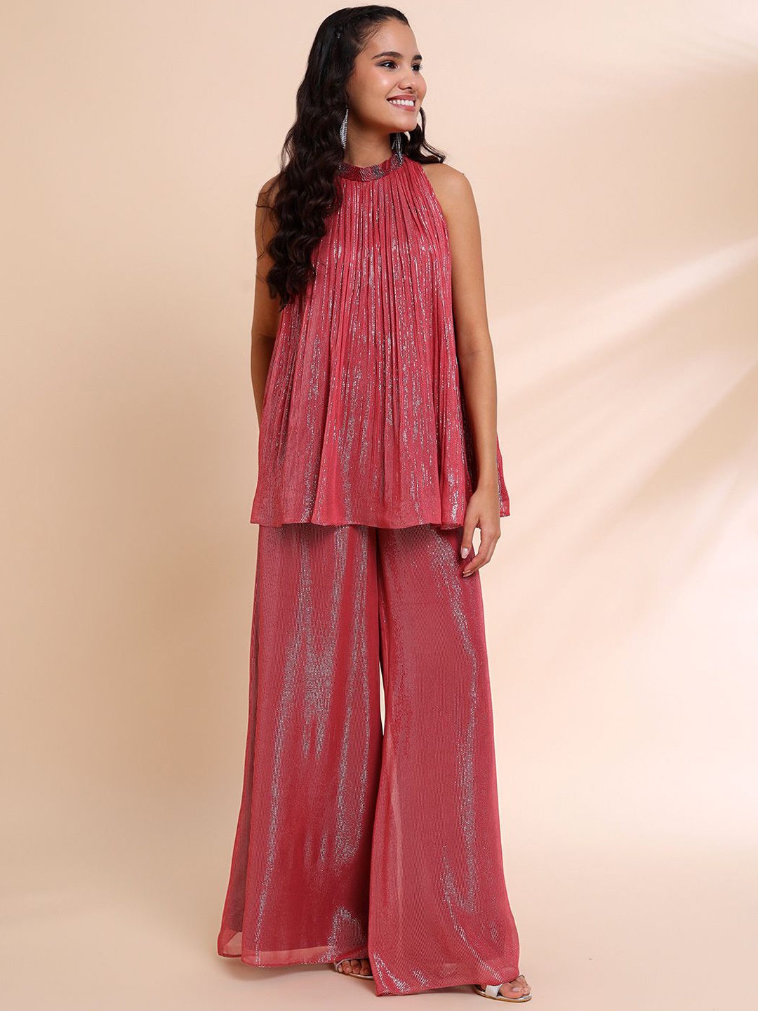 

RIRASA Round Neck Sleeveless Top & Palazzo, Red