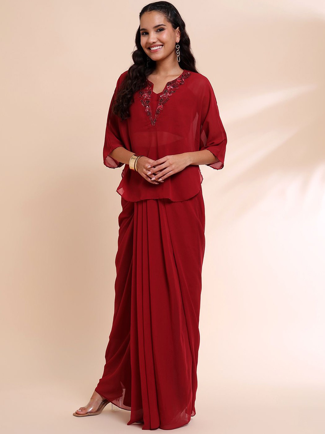 

RIRASA Rasalika Sleeveless Blouse & Embroidered Top with Skirt, Red