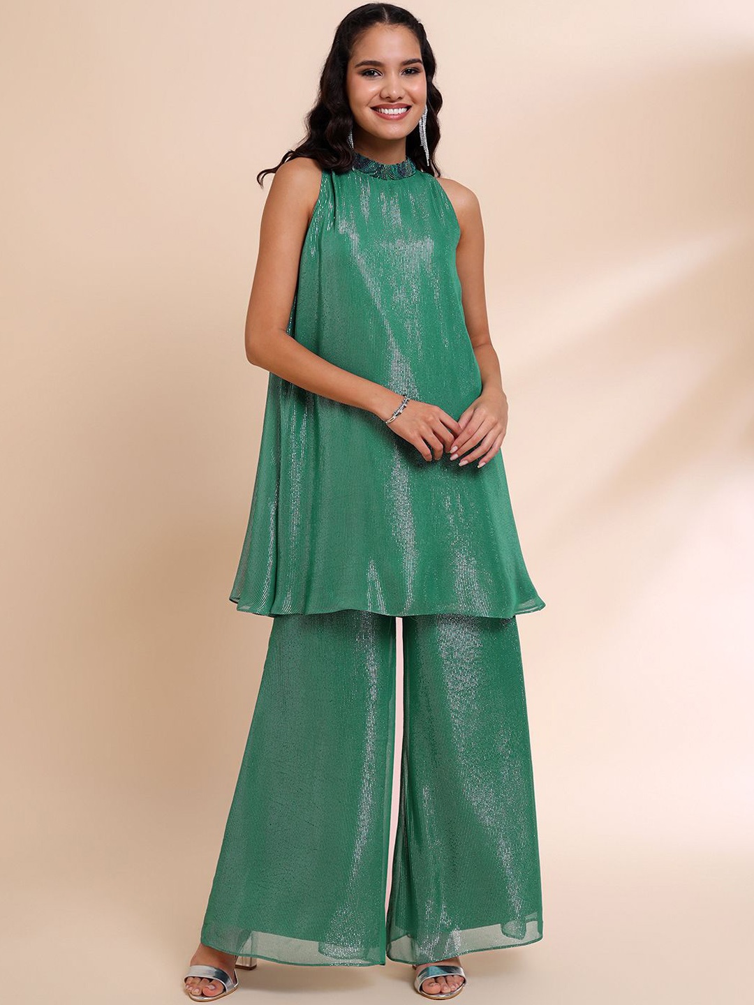 

RIRASA Harahira Acrylic Tunic & Palazzo, Sea green