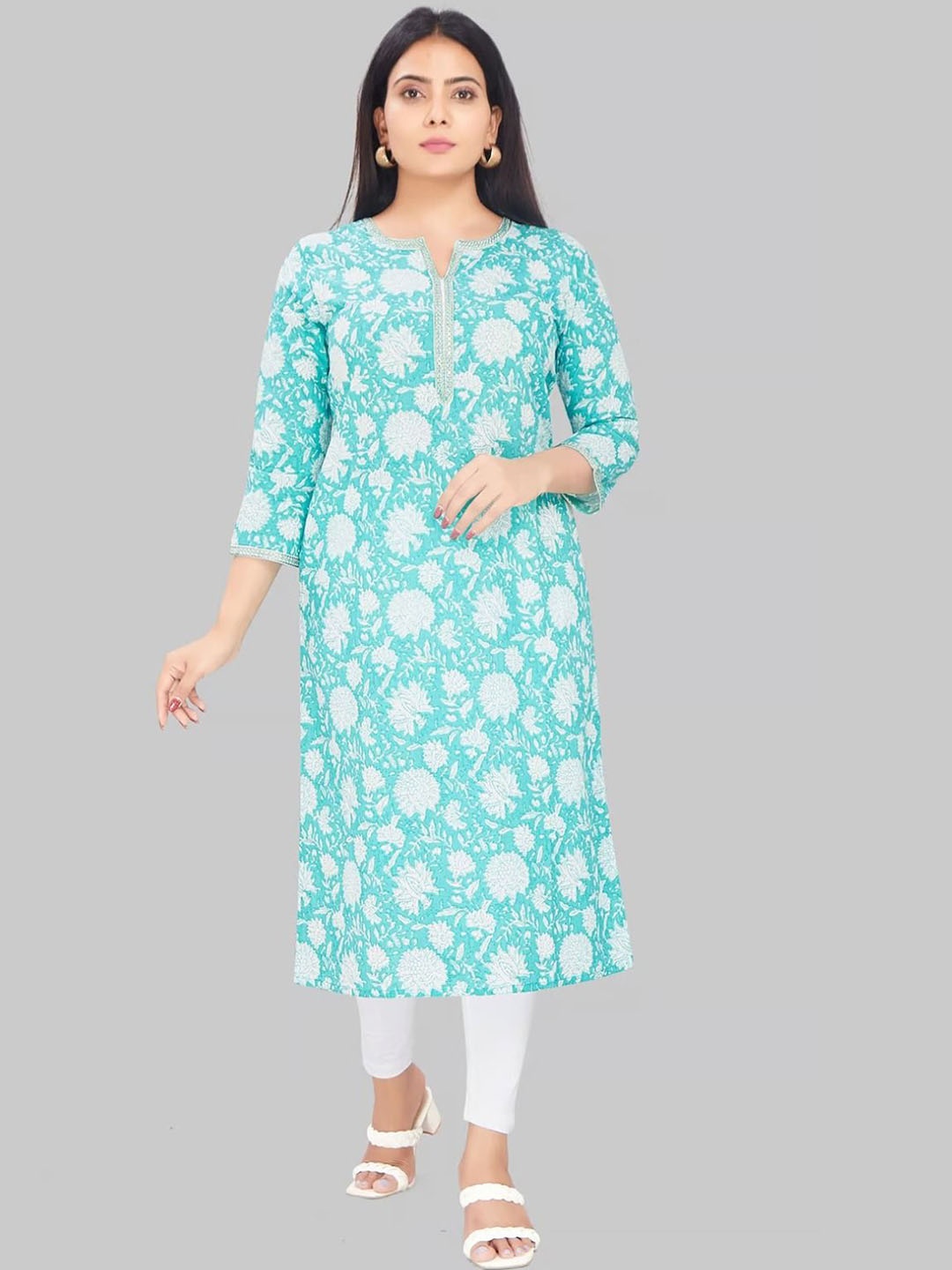 

COTTON CULTURE Floral Printed Cotton Straight Kurta, Blue