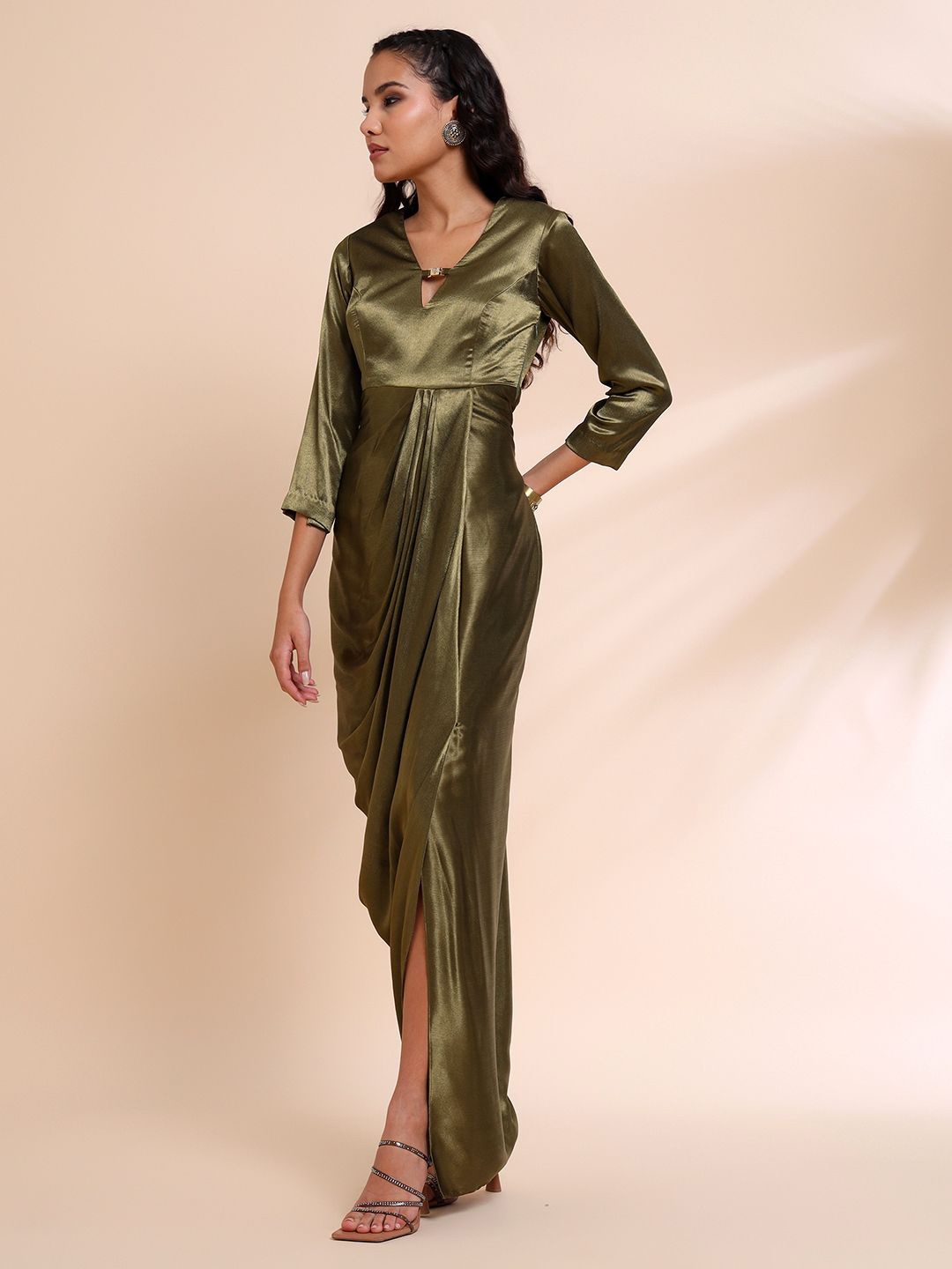 

RIRASA Crepe V-Neck Maxi Dress, Green