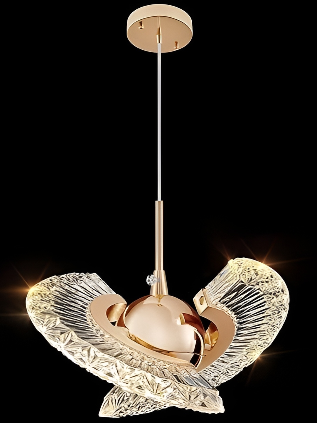 

SHRI MAHAL ANTIQUES Gold Toned & Transparent Textured Metal Contemporary Ceiling Lamp