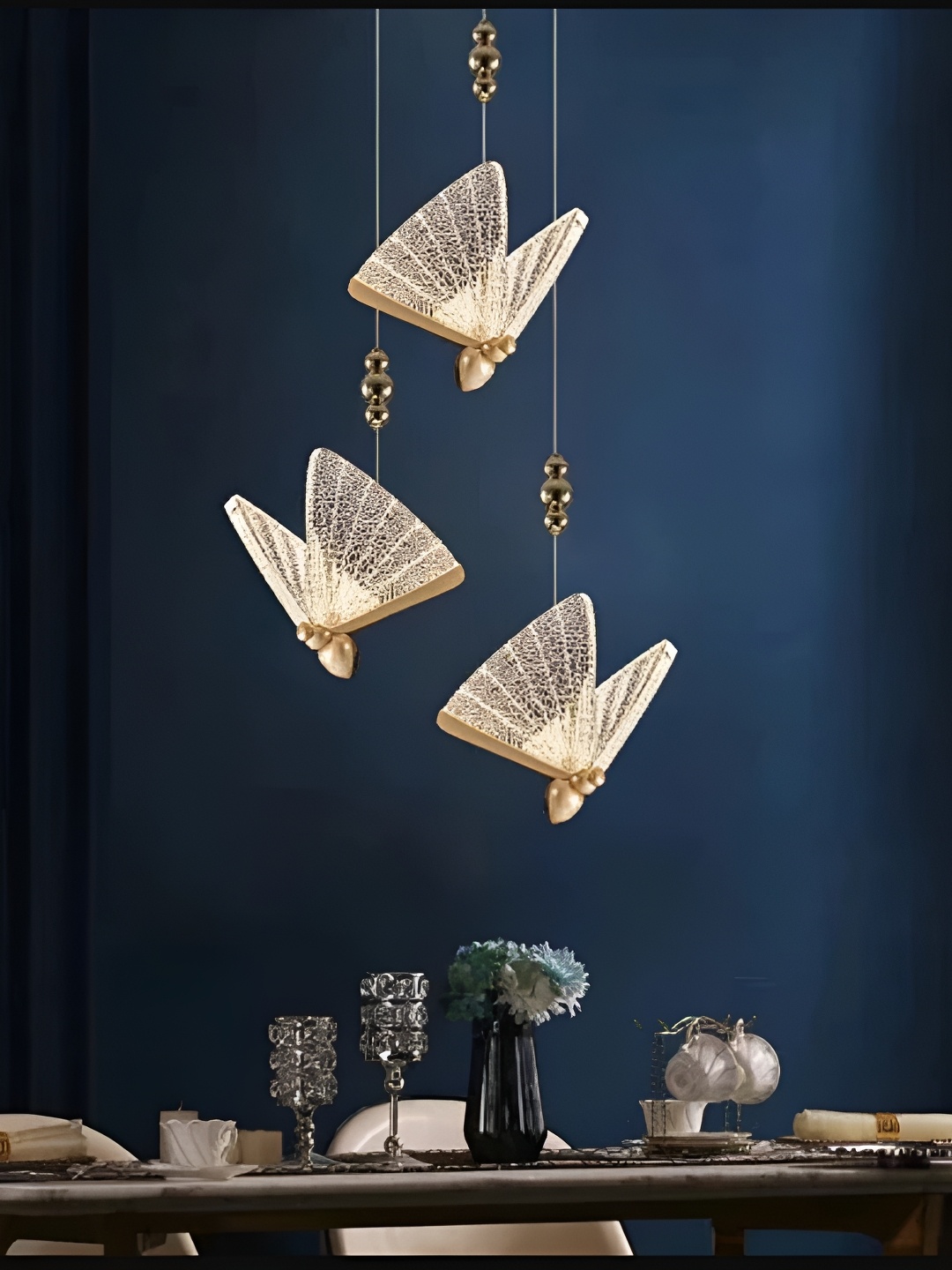 

SHRI MAHAL ANTIQUES Gold Toned & Transparent Textured Metal Contemporary Ceiling Lamp