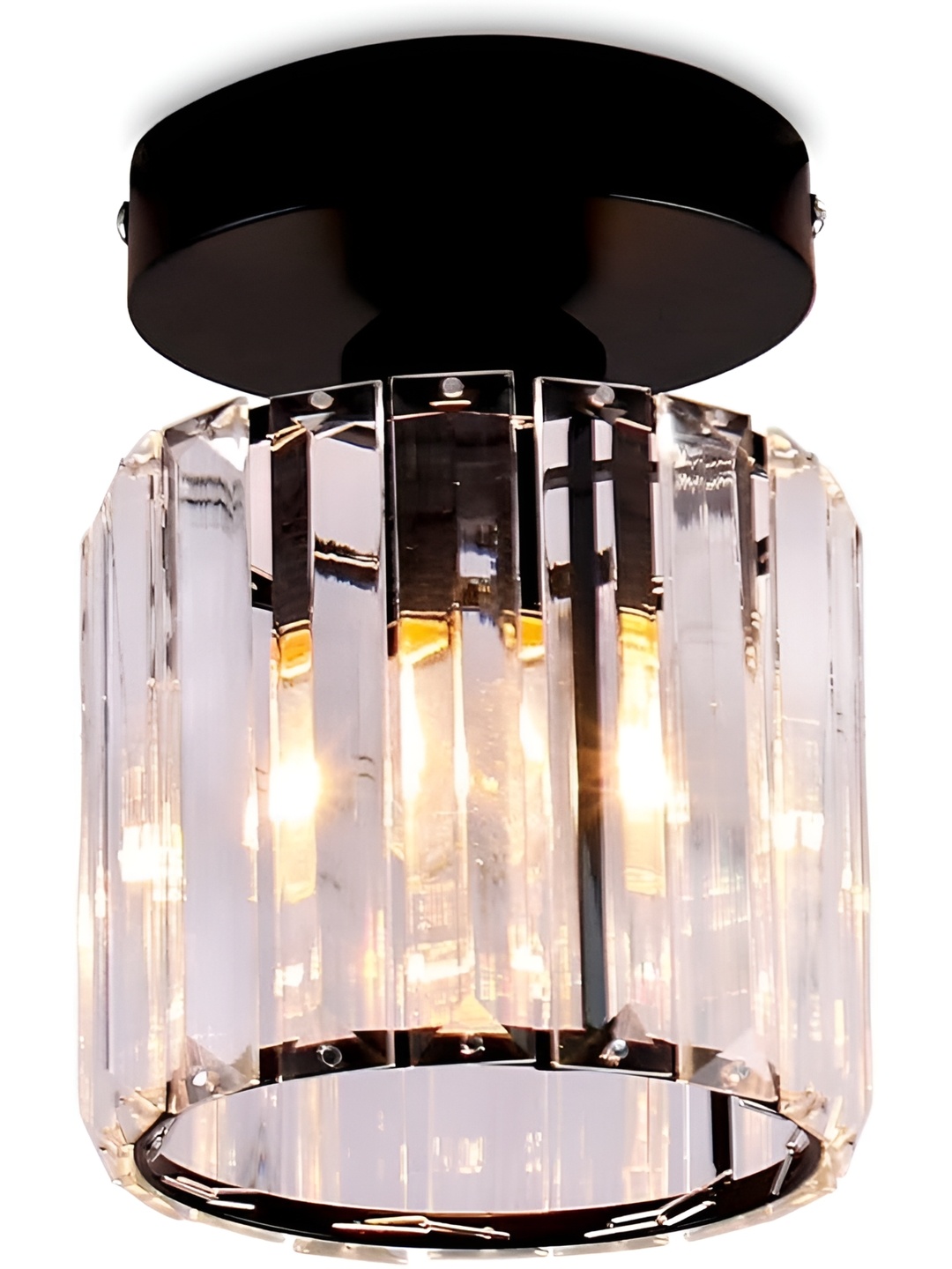 

SHRI MAHAL ANTIQUES Black & Transparent Textured Metal Contemporary Ceiling Lamp