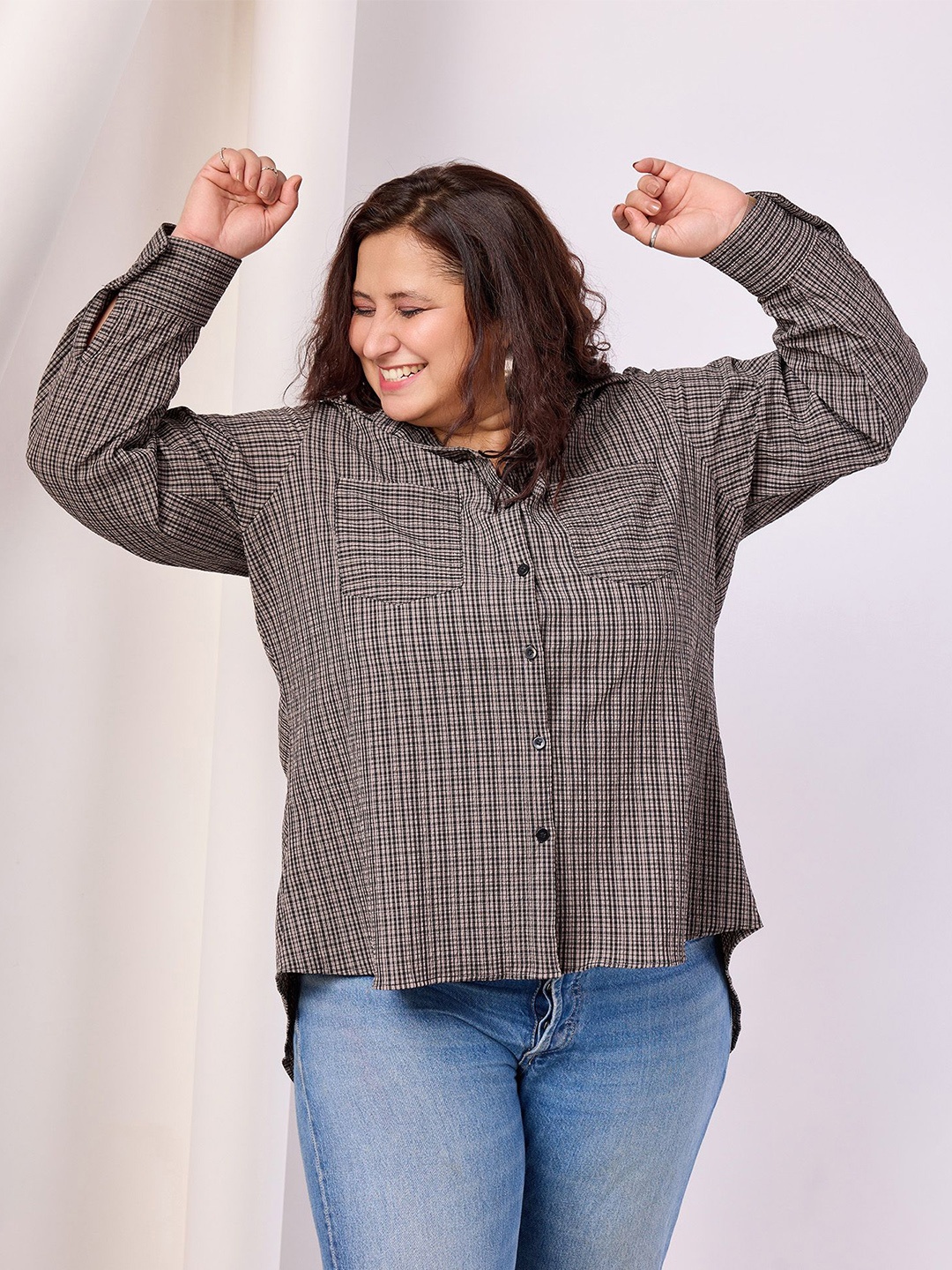 

ONRA Women Standard Opaque Checked Casual Shirt, Grey
