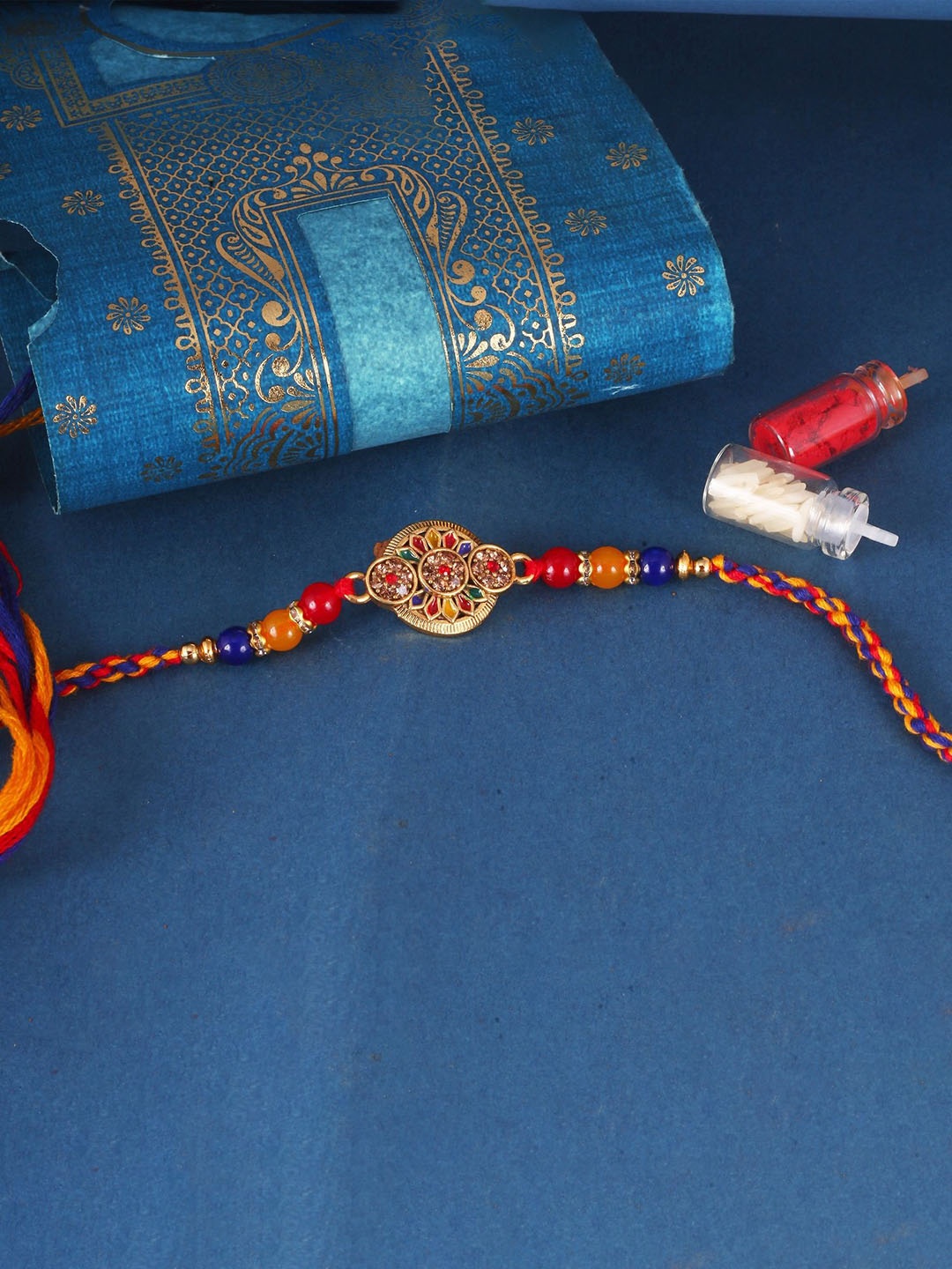 

Vighnaharta Boys Gold & Rhodium-Plated Stones Studded Thread Rakhi