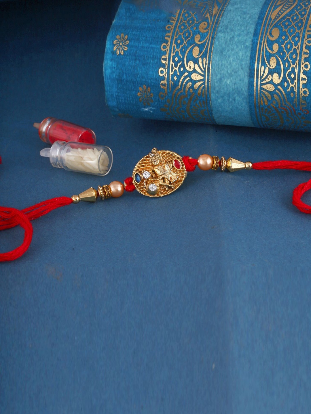 

Vighnaharta Boys Gold & Rhodium-Plated Stones Studded Thread Rakhi