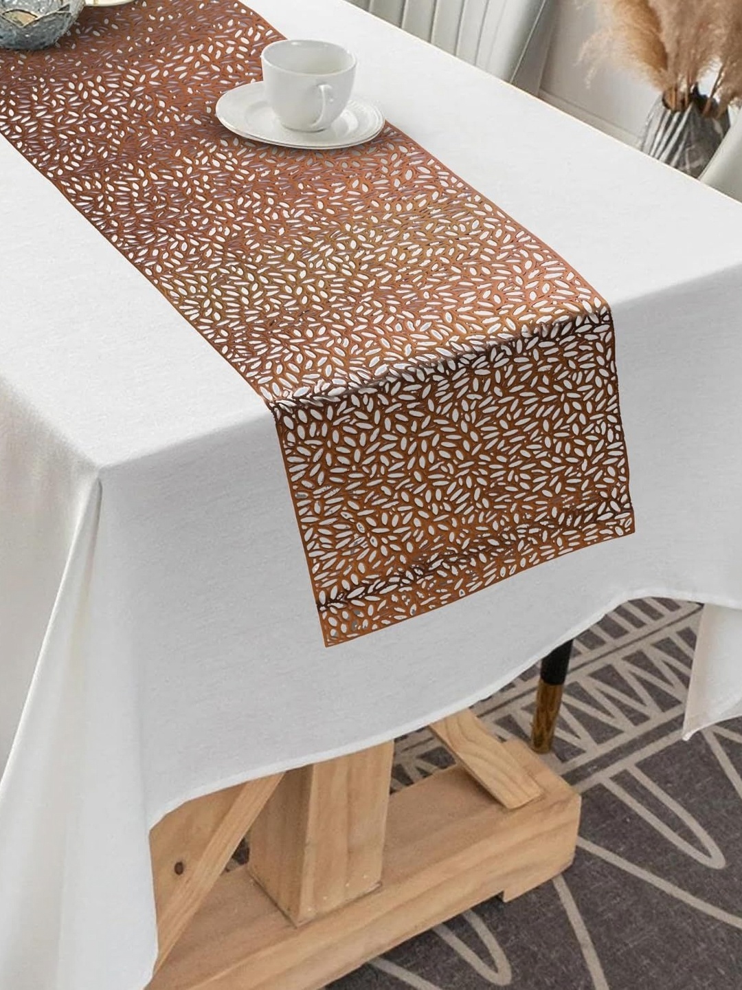 

LooMantha Brown Abstract Textured Table Runner, Copper