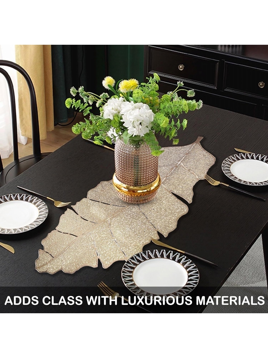 

LooMantha Gold Toned Kela Patta Table Runner