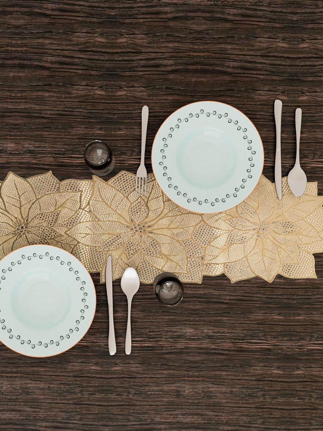 

LooMantha Gold Toned Textured Floral Table Runners