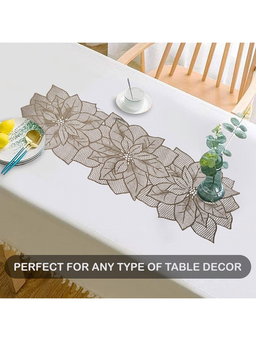

LooMantha Gold Toned Textured Floral Table Runners