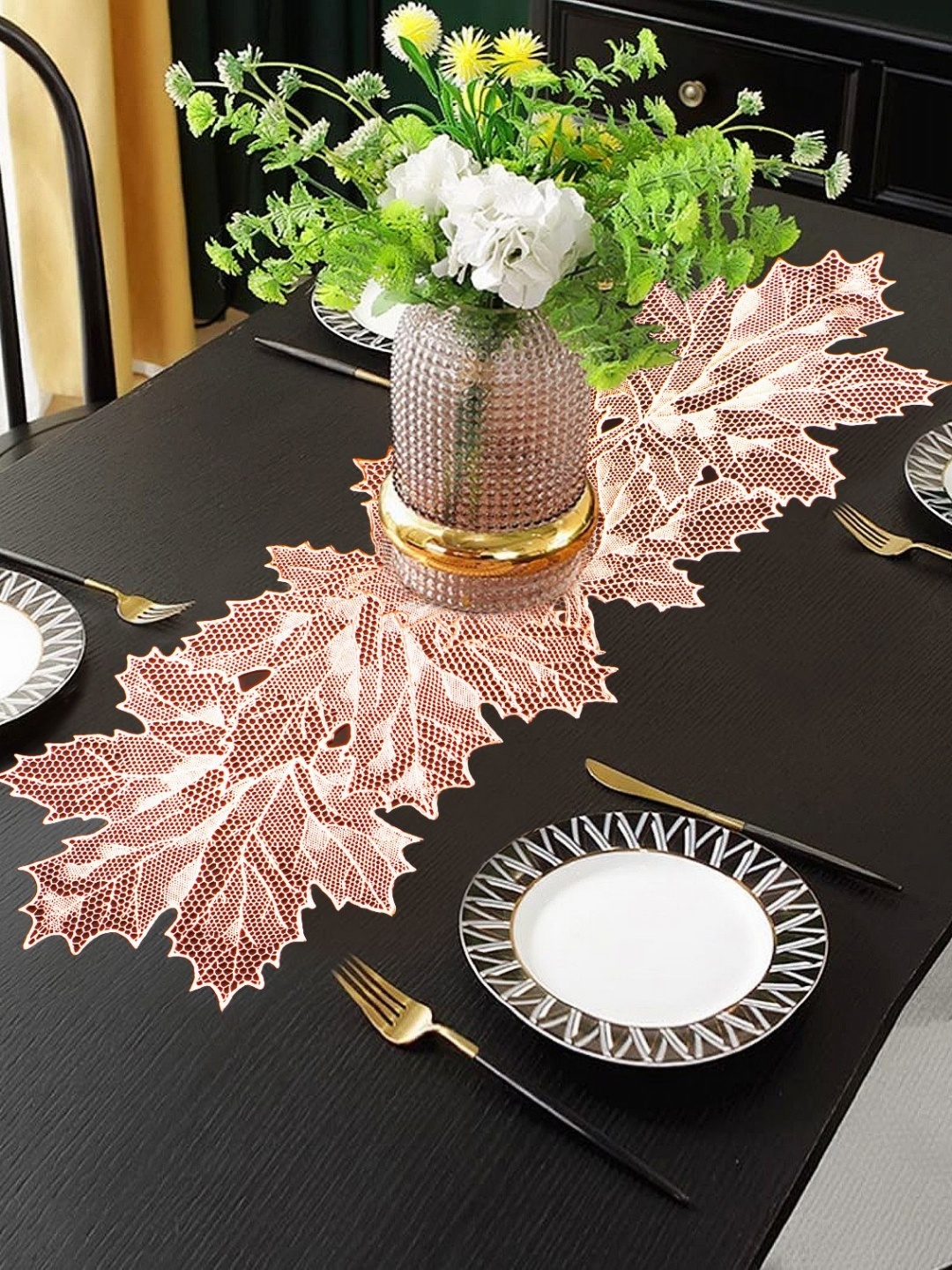 

LooMantha Copper Toned & White Floral Textured Patjhad Table Runners