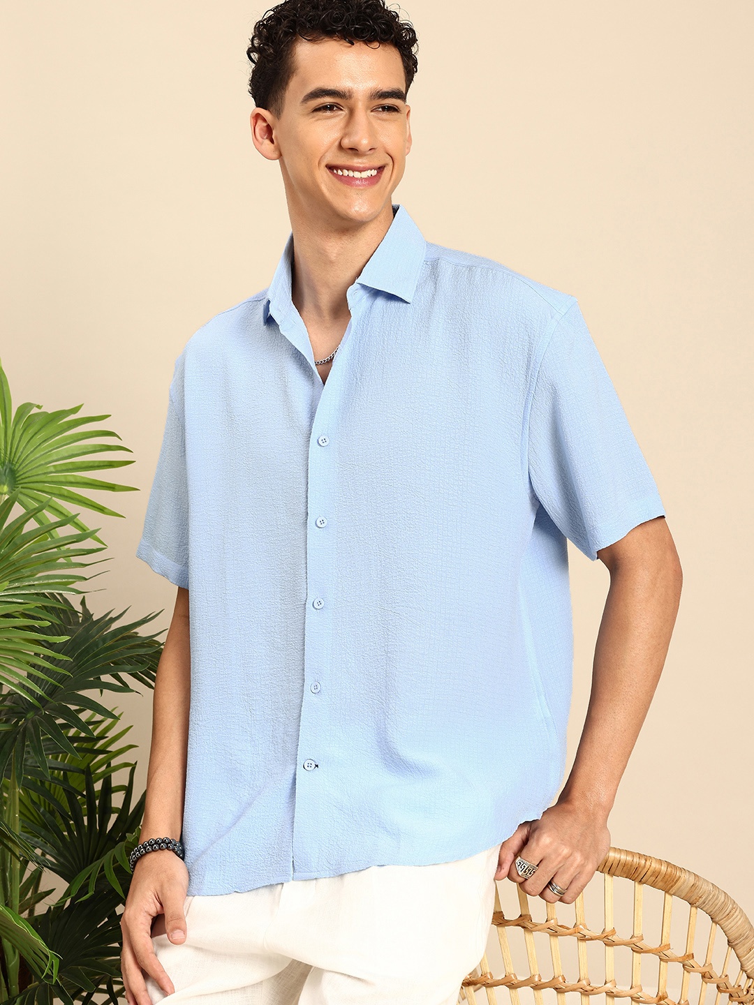 

Mast & Harbour Men Textured Relaxed Fit Casual Shirt, Blue