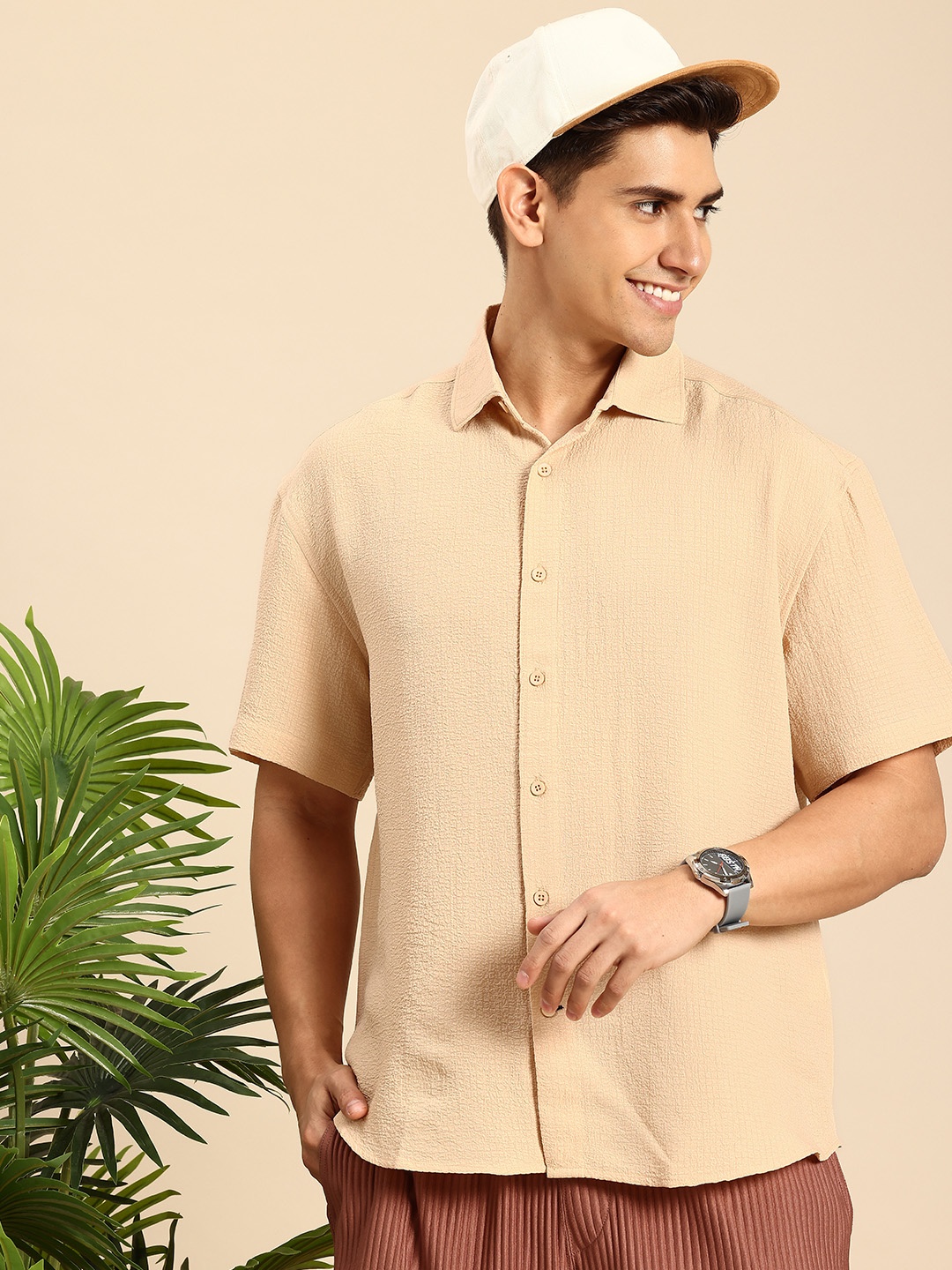 

Mast & Harbour Men Textured Relaxed Fit Casual Shirt, Cream