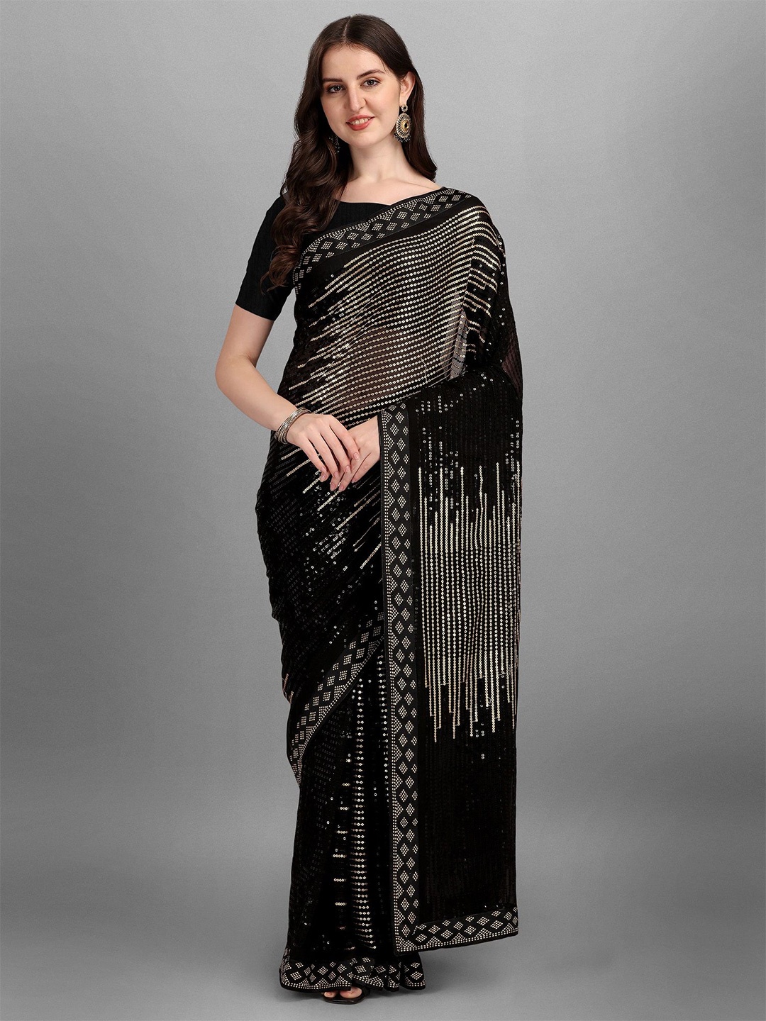 

KALINI Sequinned Pure Georgette Heavy Work Saree, Gold