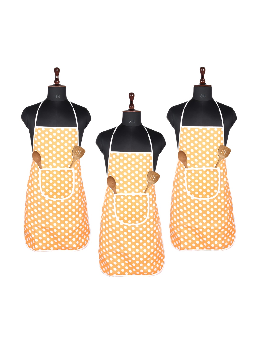 

Kuber Industries Orange & White 3 Pieces Polka Dots Printed Waterproof Kitchen Aprons