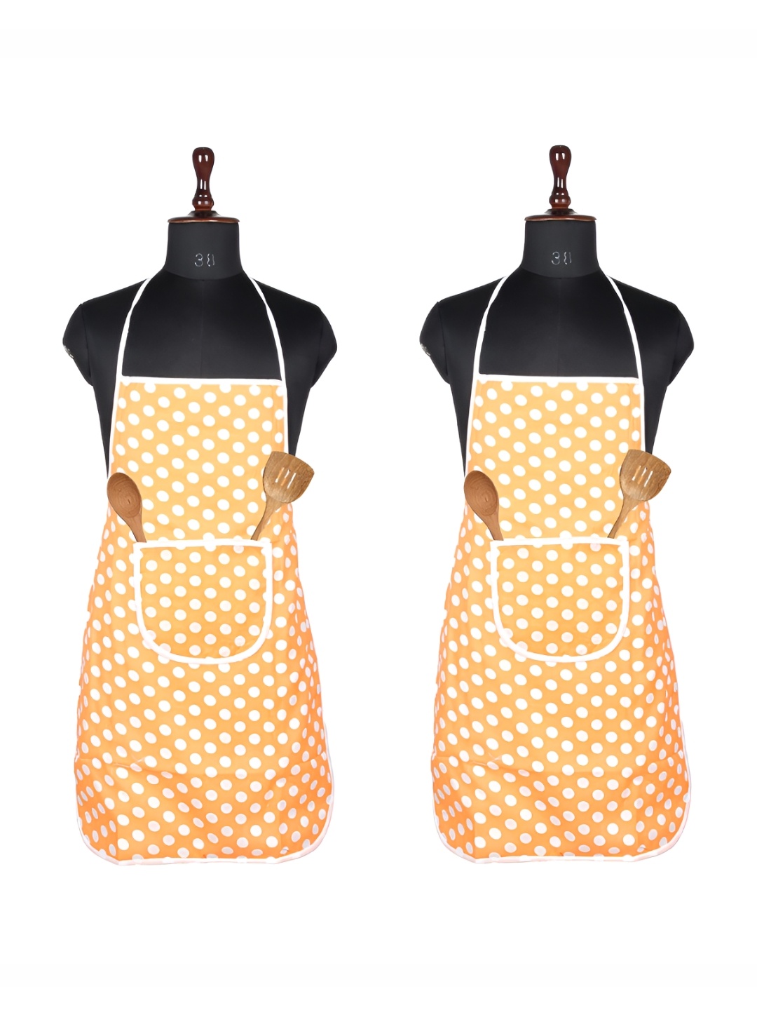 

Kuber Industries Orange & White 2 Pieces Printed Waterproof Kitchen Aprons