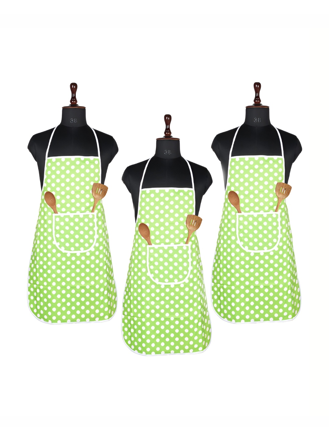 

Kuber Industries Green & White 3 Pieces Printed Waterproof Kitchen Apron