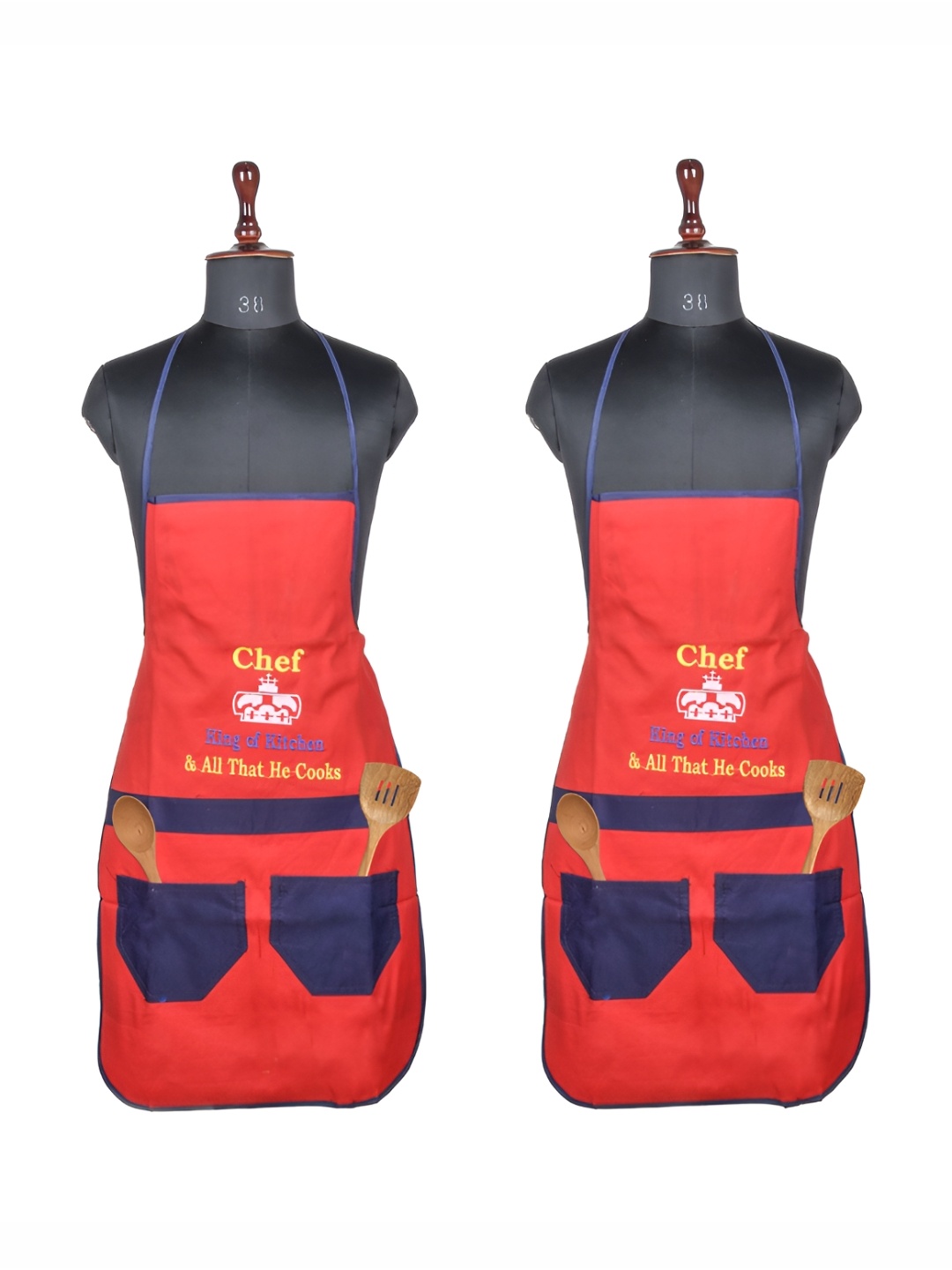 

Kuber Industries Red & Blue 2 Pieces Embroidered Waterproof Kitchen Aprons