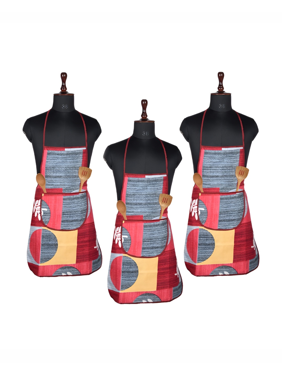 

Kuber Industries Red & Grey 3 Pieces Printed Cotton Kitchen Apron