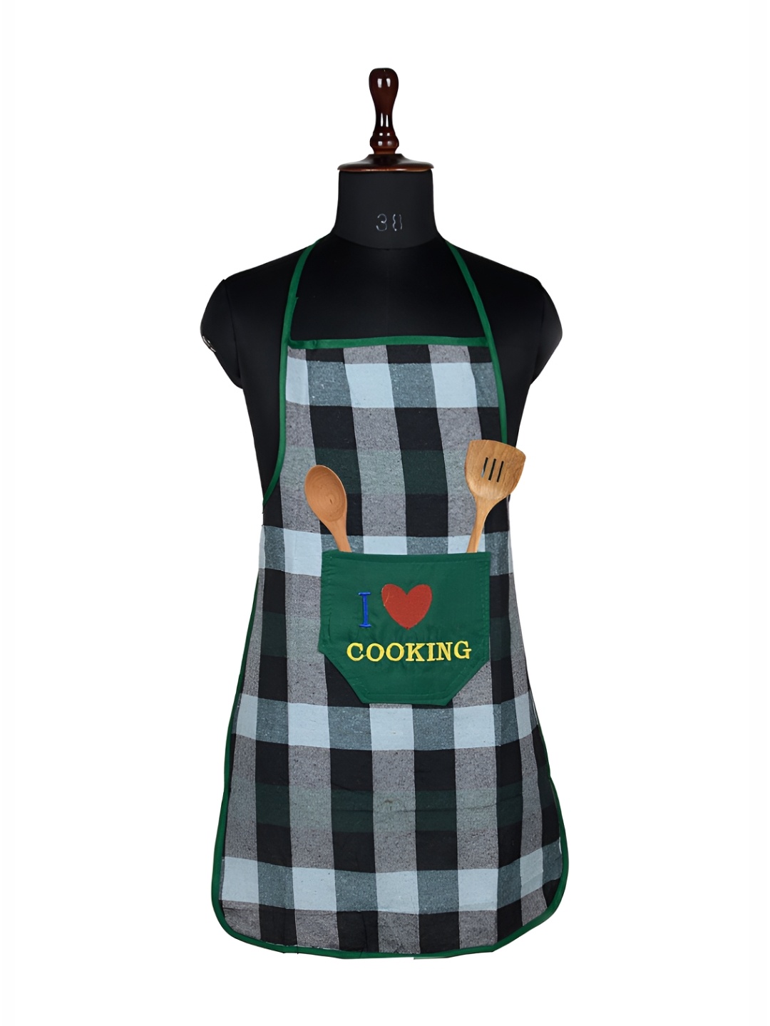 

Kuber Industries Green & Grey Checked Cotton Waterproof Kitchen Apron