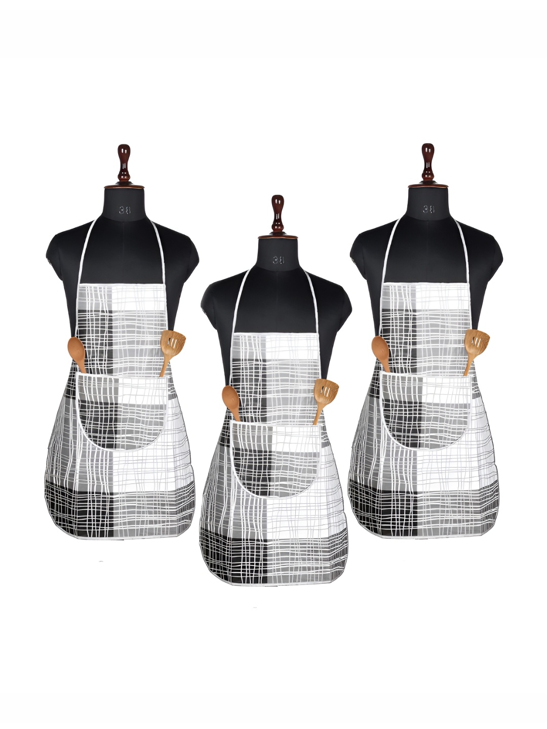 

Kuber Industries Grey & White 3 Pieces Checked Waterproof Kitchen Apron