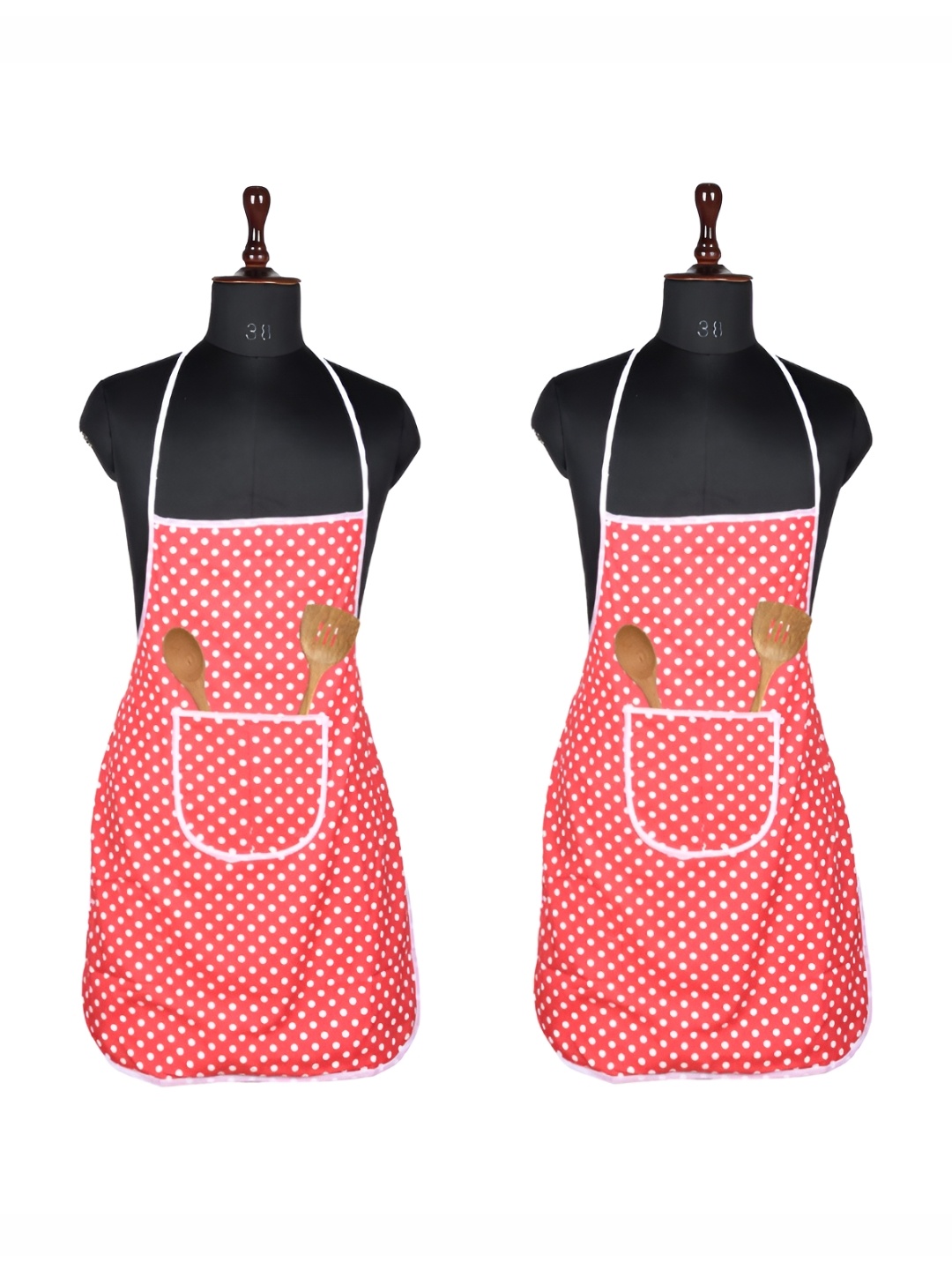 

Kuber Industries Red & White 2 Pieces Printed Waterproof Kitchen Apron