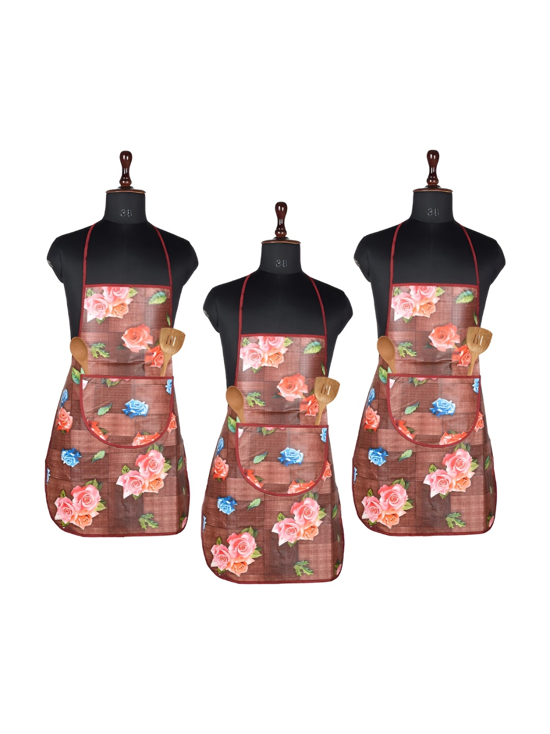 

Kuber Industries Maroon & Pink 3 Pieces Printed Waterproof Kitchen Apron