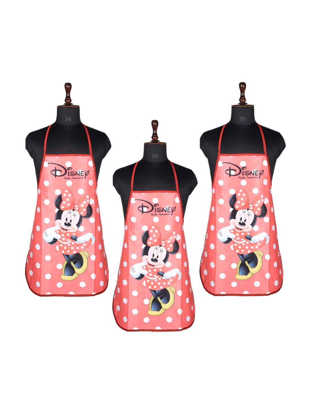 

Kuber Industries Red & White 3 Pieces Minnie Printed Waterproof Kitchen Aprons