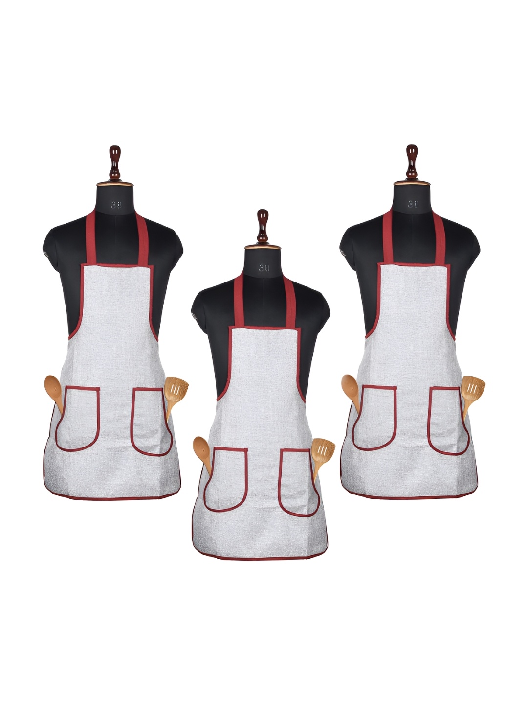 

Kuber Industries Silver Toned & Red 3 Pieces Printed Jute Kitchen Apron