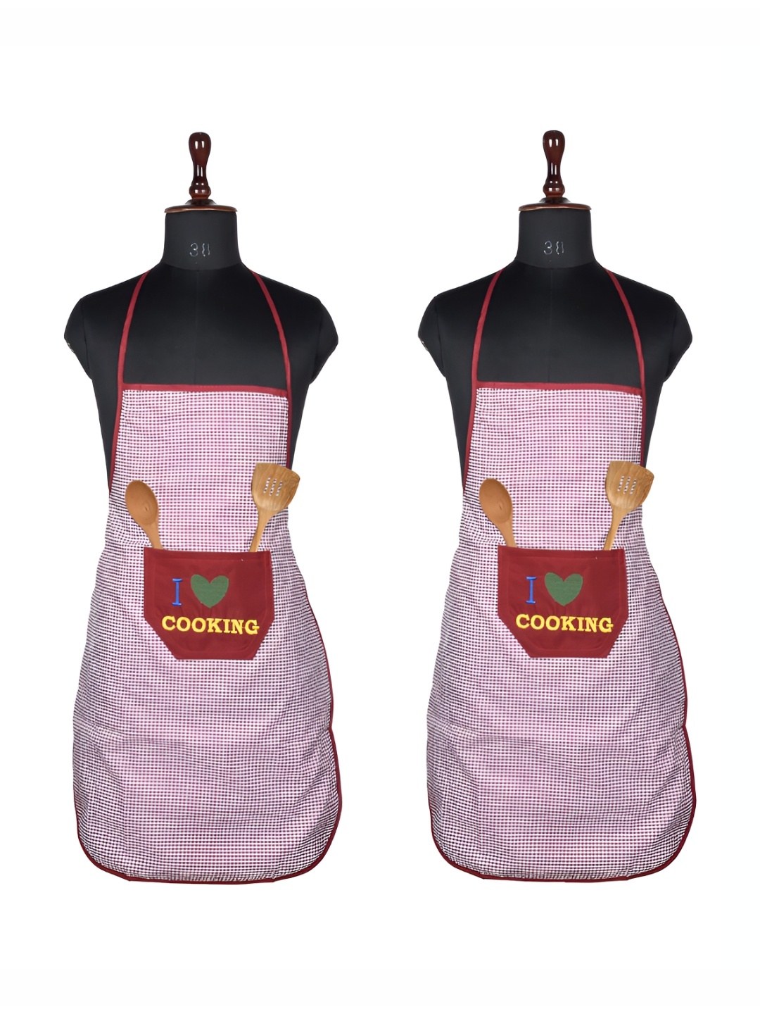 

Kuber Industries Red & White 2 Pieces Checked Waterproof Kitchen Apron, Maroon