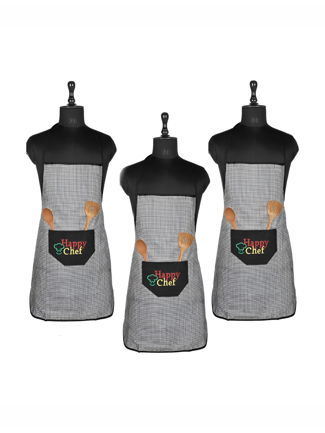 

Kuber Industries Black & White 3 Pieces Checked Waterproof Kitchen Apron