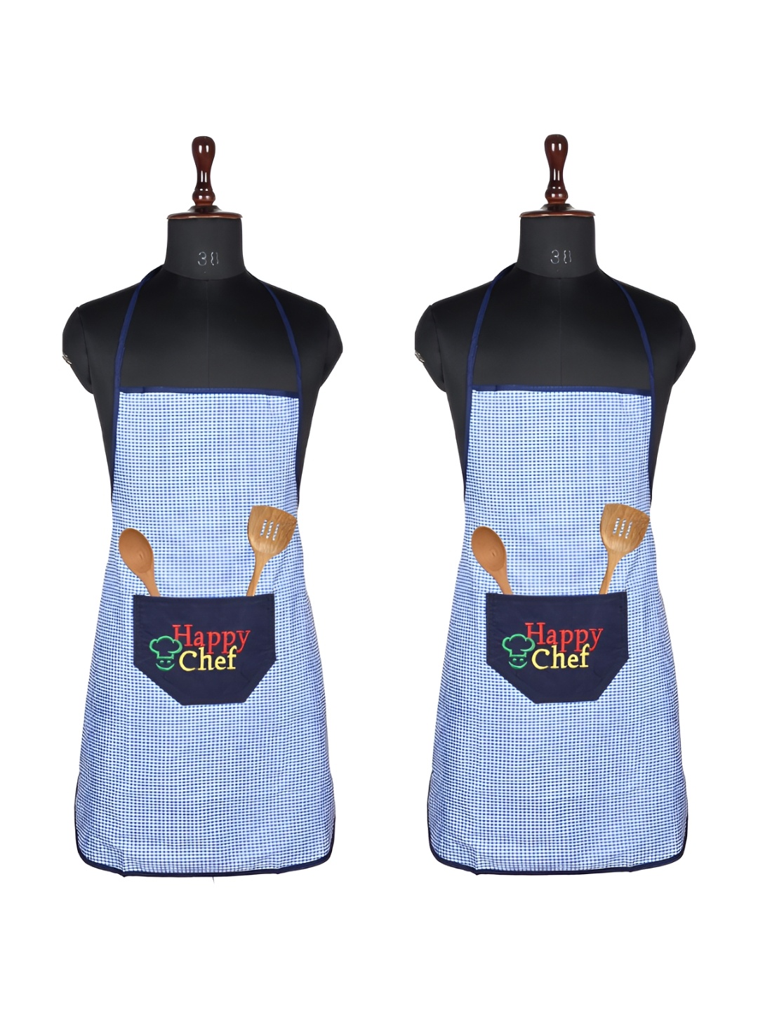 

Kuber Industries Blue & White 2 Pieces Checked Waterproof Kitchen Apron