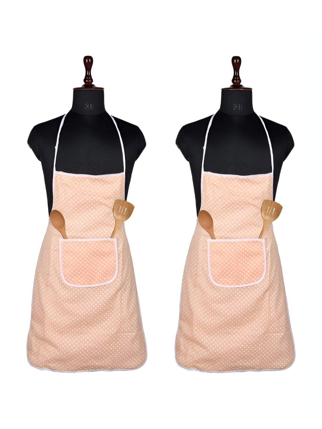 

Kuber Industries Peach & White 2 Pieces Polka Dots Printed Waterproof Kitchen Aprons