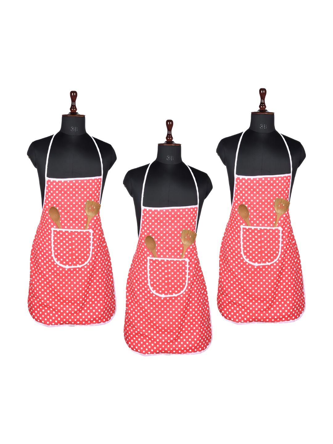 

Kuber Industries Red & White 3 Pieces Printed Waterproof Kitchen Apron