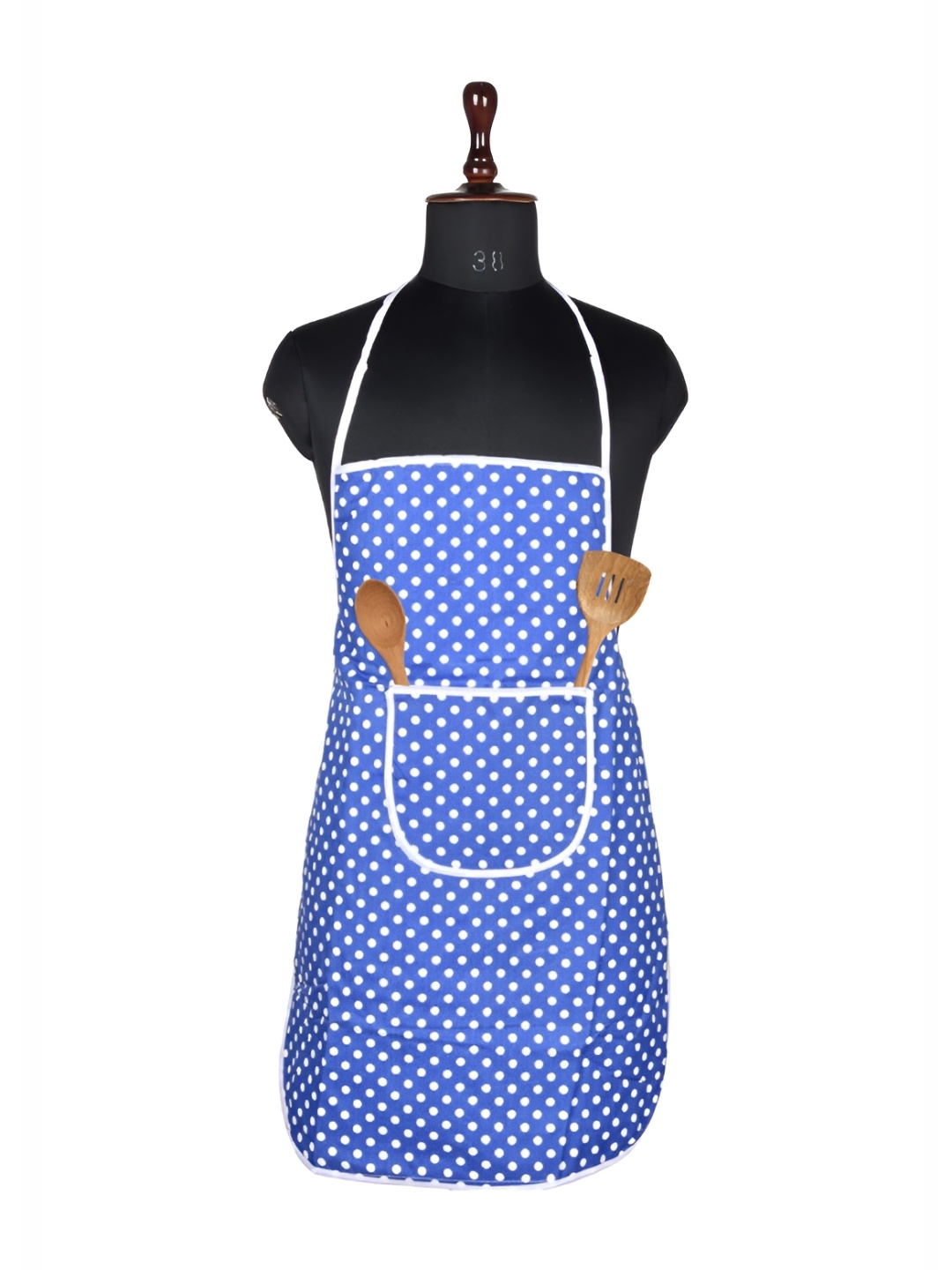 

Kuber Industries Blue & White Polka Dots Printed Waterproof Kitchen Apron