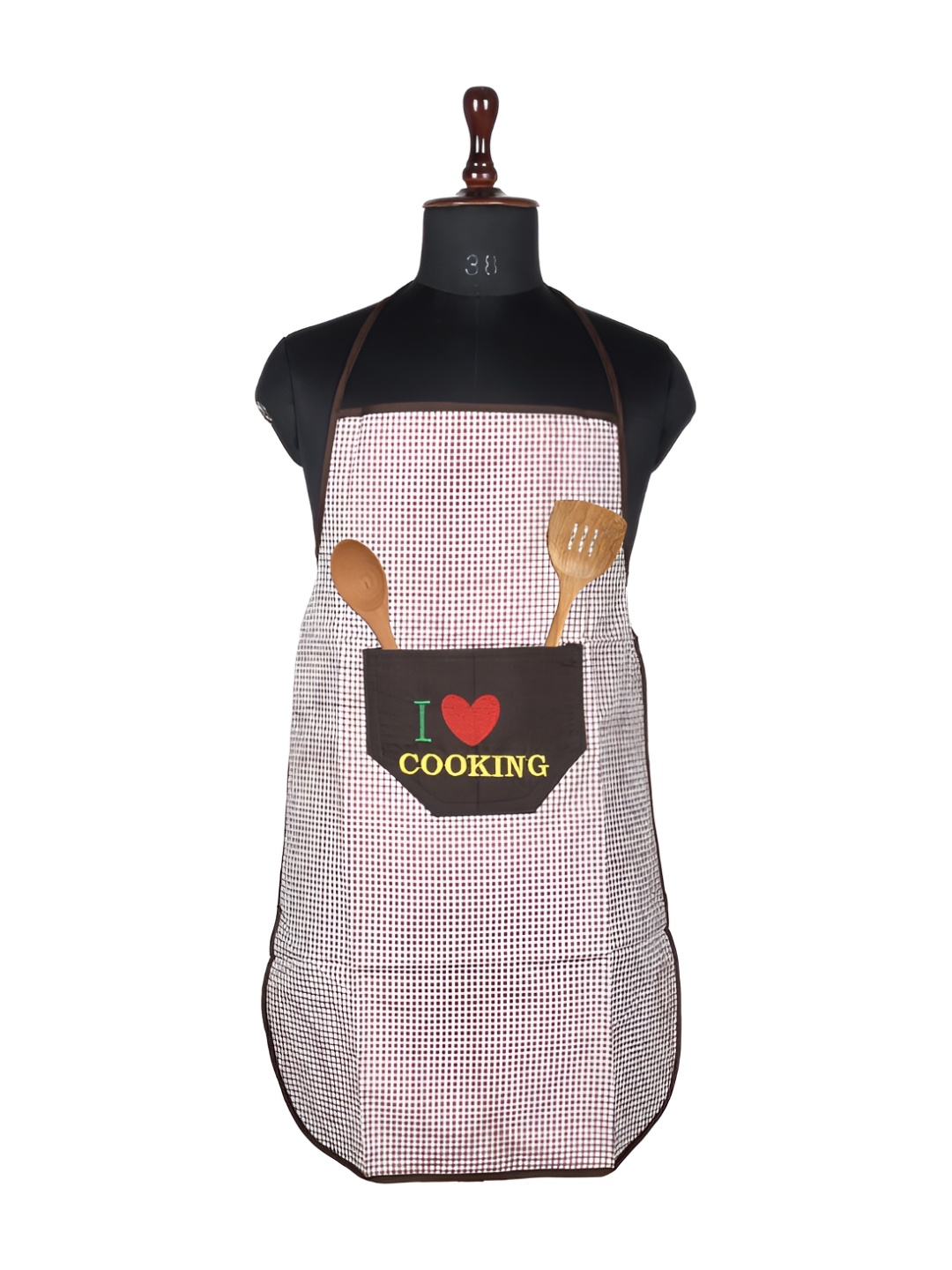 

Kuber Industries Brown & White Checked Waterproof Kitchen Apron