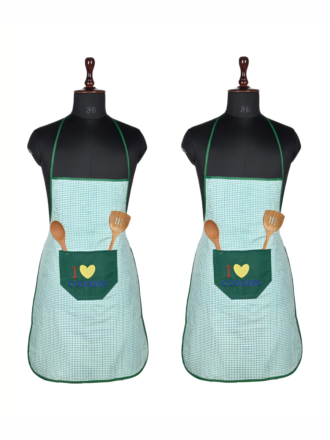 

Kuber Industries Green 2 Pieces Checked Waterproof Kitchen Aprons