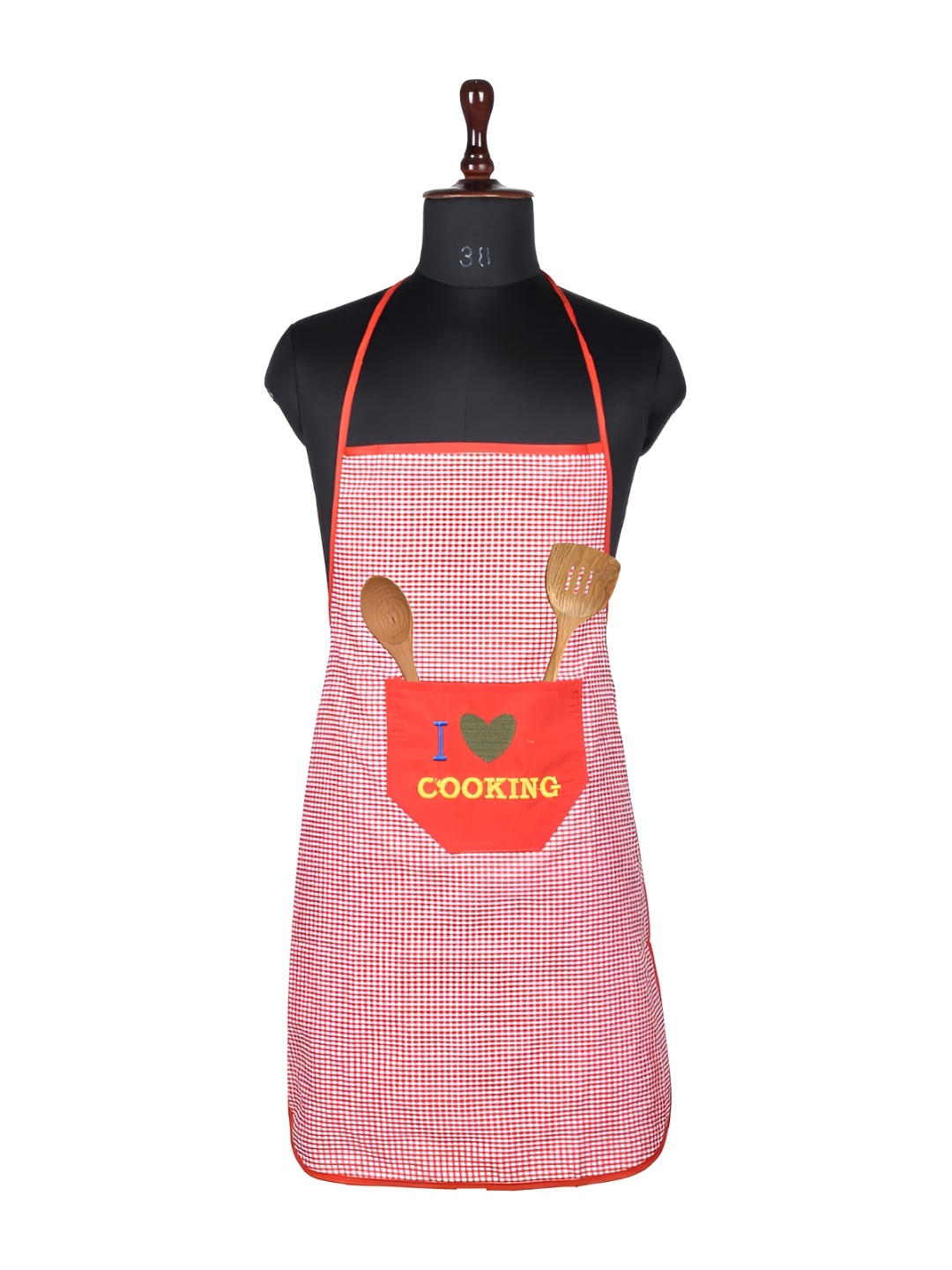 

Kuber Industries Red & White Checked Waterproof Kitchen Aprons