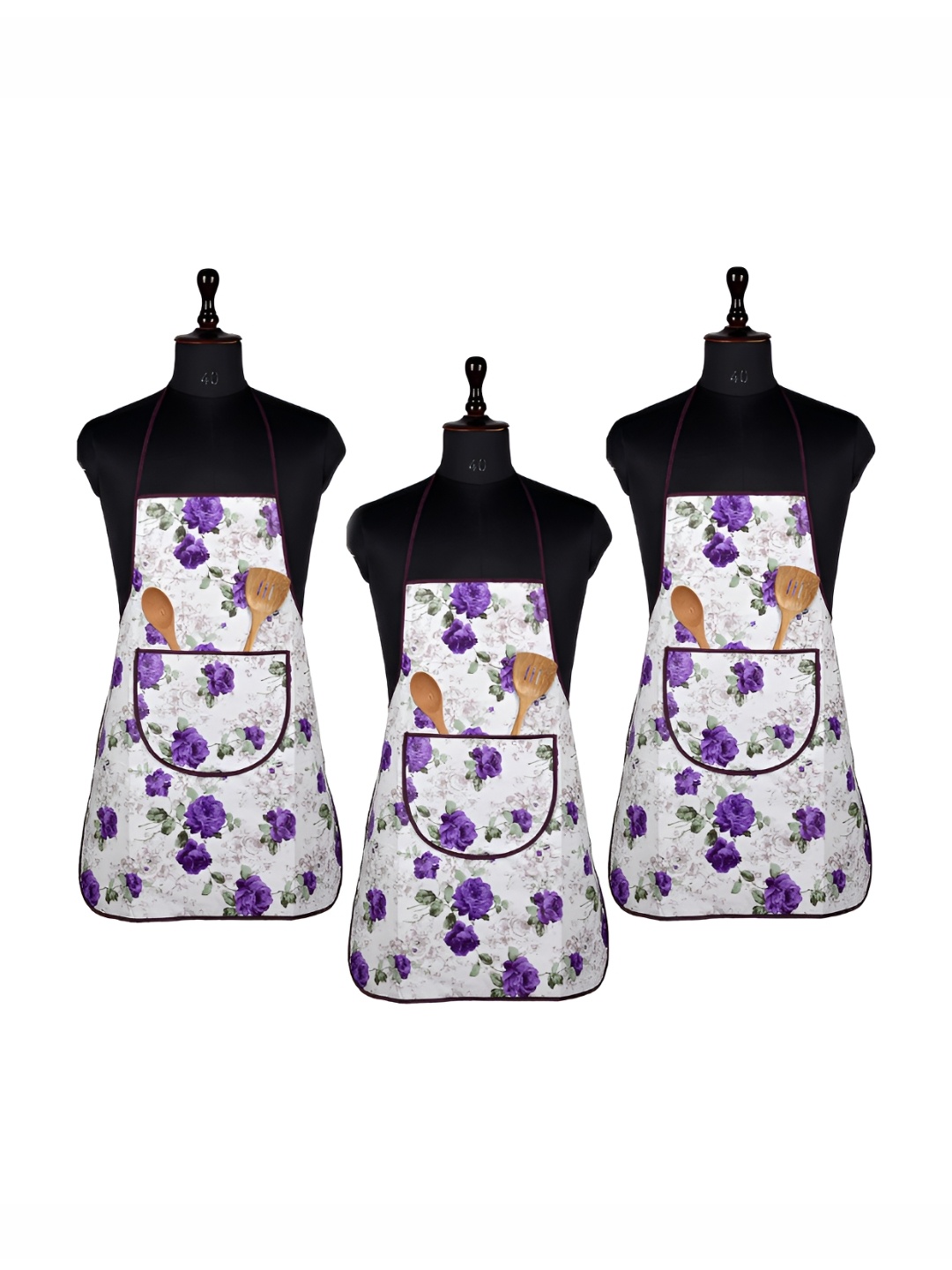 

Kuber Industries Purple & White 3 Pieces Floral Printed Waterproof Kitchen Aprons