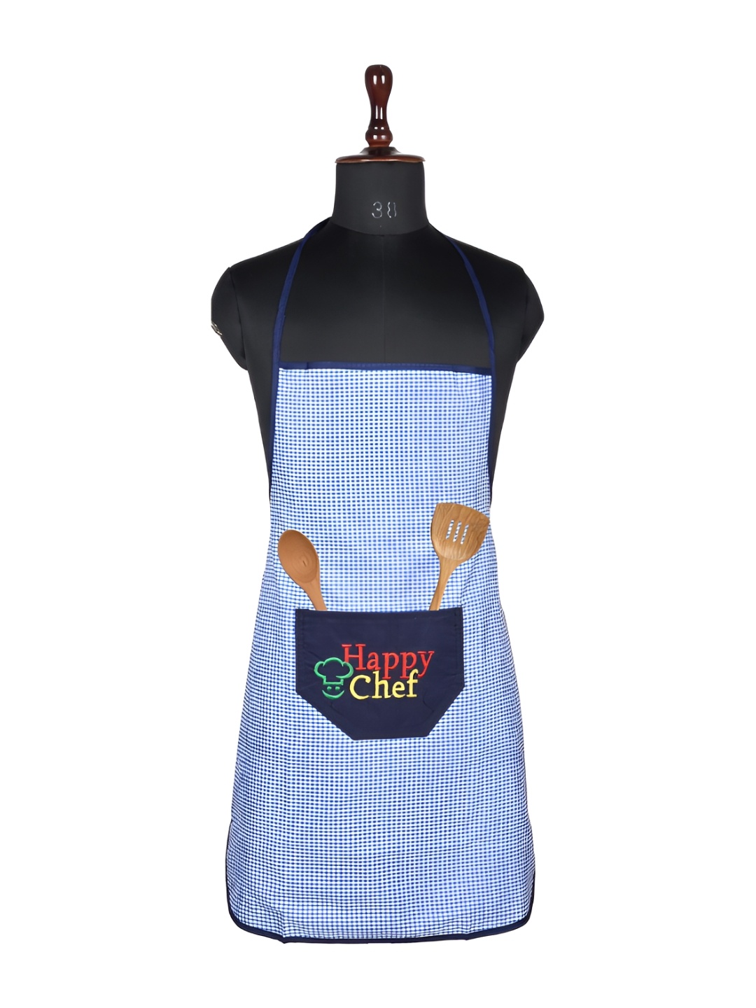 

Kuber Industries Blue & White Checked Waterproof Kitchen Apron