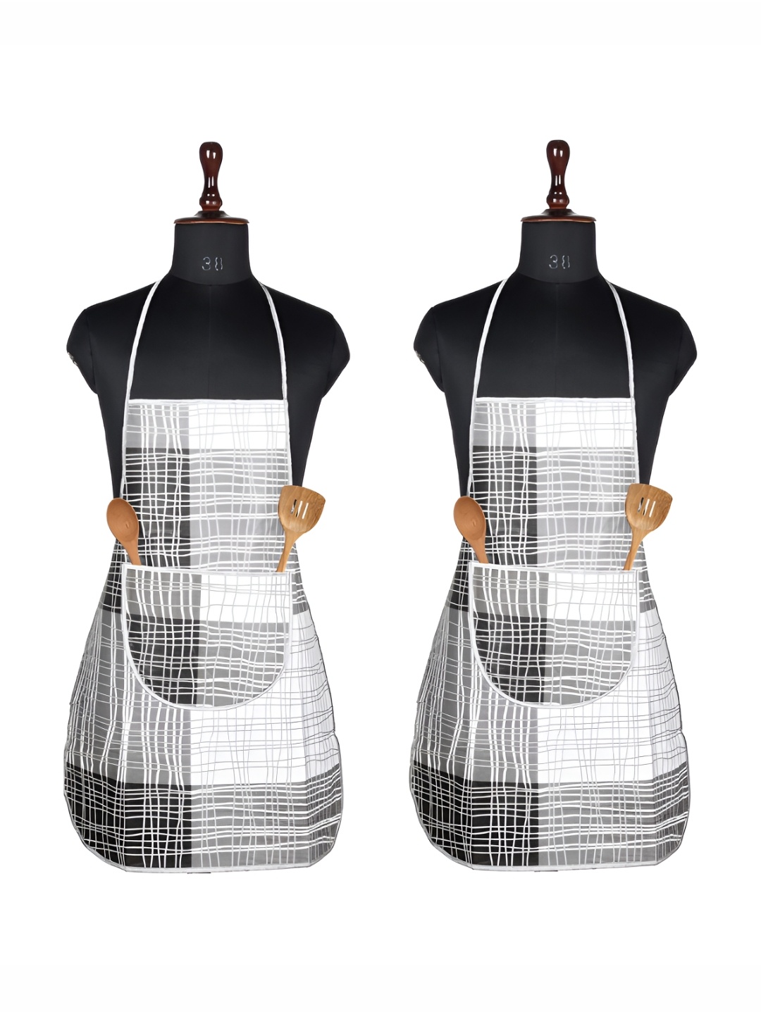 

Kuber Industries Grey & Black 2 Pieces Printed Waterproof Apron With Front Pocket