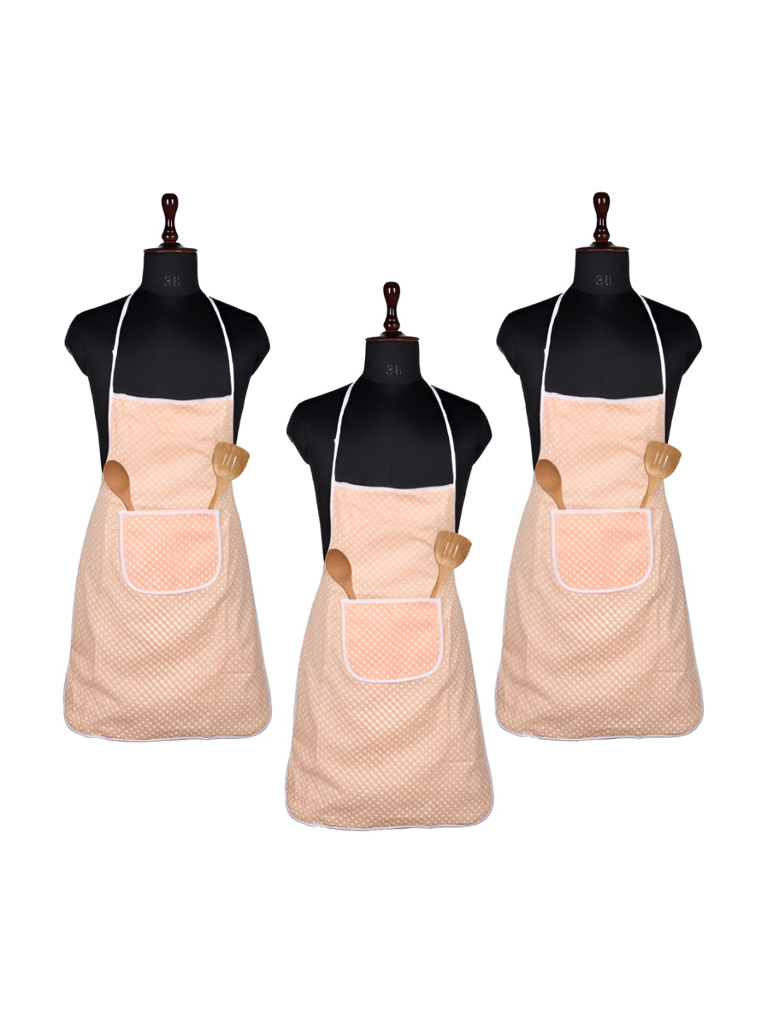 

Kuber Industries Peach Coloured 3 Pieces Polka Dot Printed Front Pocket Waterproof Aprons