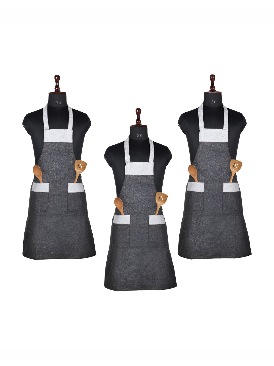 

Kuber Industries Grey & White 3 Pieces Jute Waterproof Apron With 2 Pockets