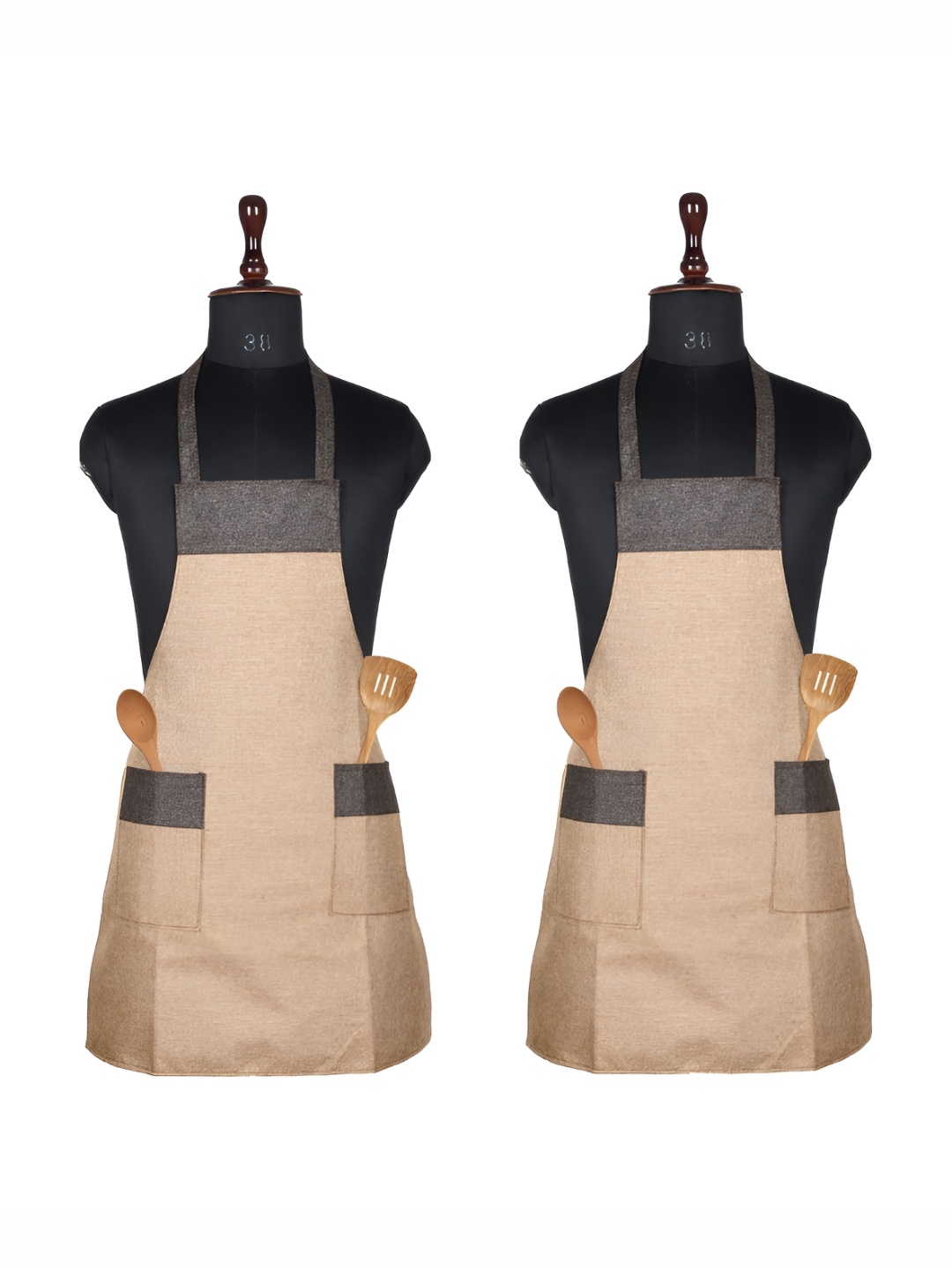 

Kuber Industries Beige & Grey 2 Pieces Jute Waterproof Apron With Two Pockets