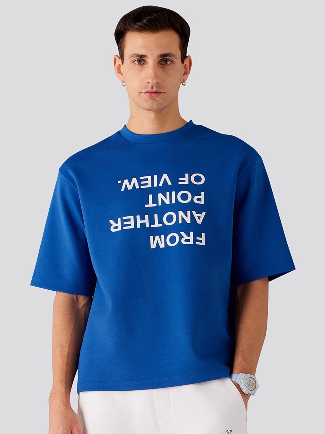 Muvazo Unisex Typography Printed T-shirt, Blue
