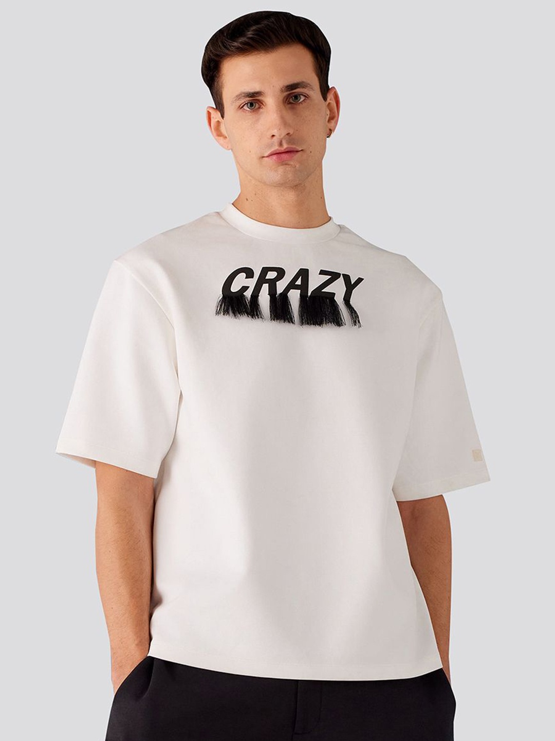 Muvazo Unisex Cotton Typography Oversized T-shirt, White