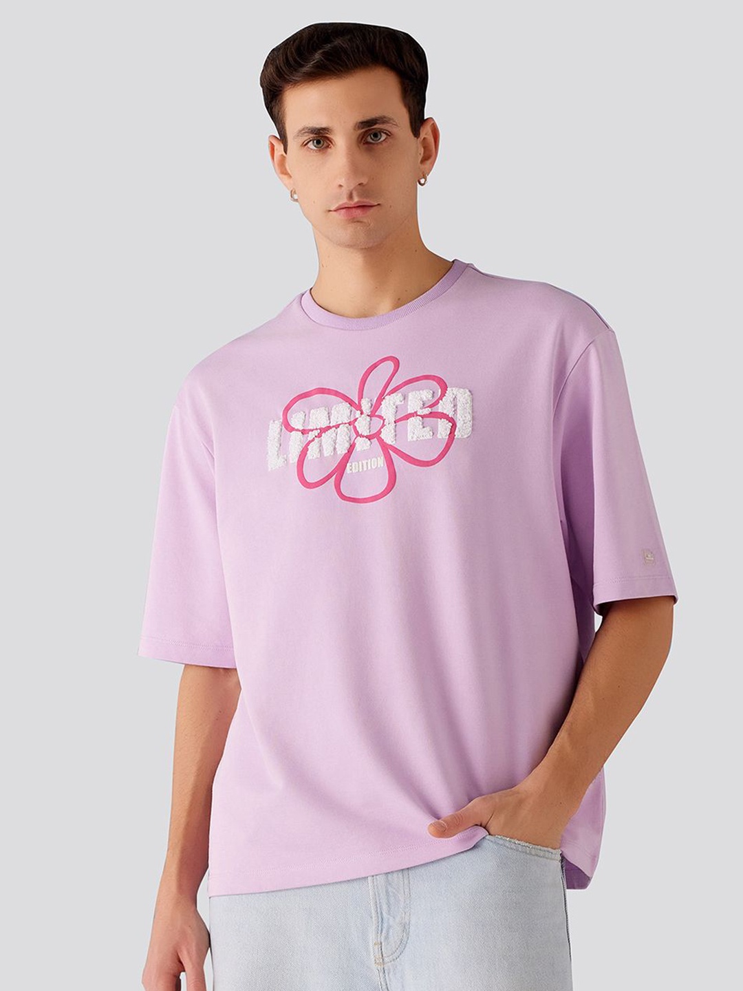 

Muvazo Unisex Typography Round Neck Extended Sleeves T-shirt, Lavender