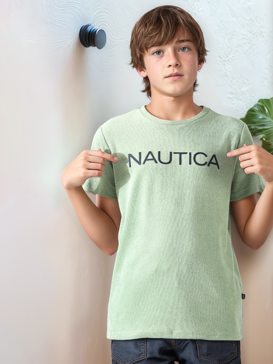 

Nautica Kids-Boys Terry Towel Regular Fit Round Neck T-Shirt, Green